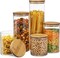 Set of 5 Glass Kitchen Canisters with Airtight Bamboo Lid - Glass Storage Jars for Pantry Organization and Bathroom for Flour, Coffee, Cookie Jar, Candy, Snack, Pasta, Rice, Sugar Packet Holder
